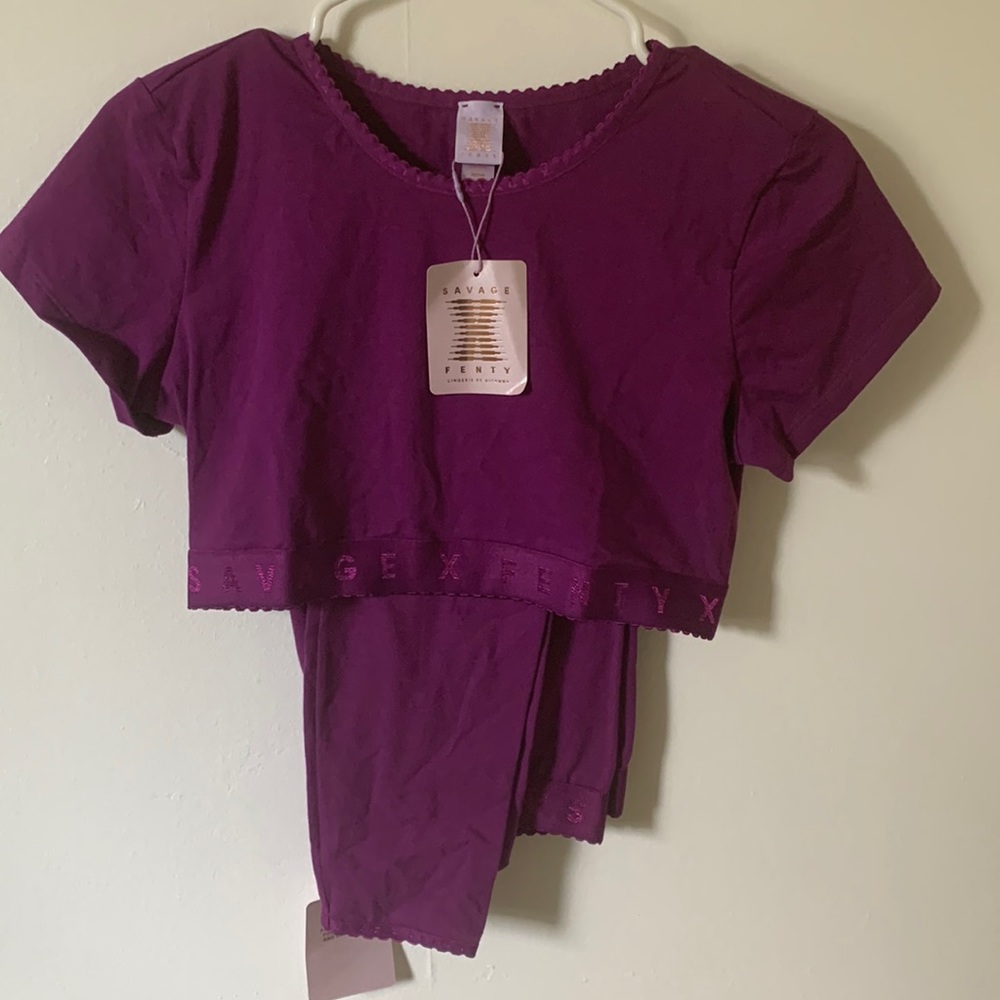 Savage X Fenty Cotton Jersey Crop Top and Leggings- Purple Size M.